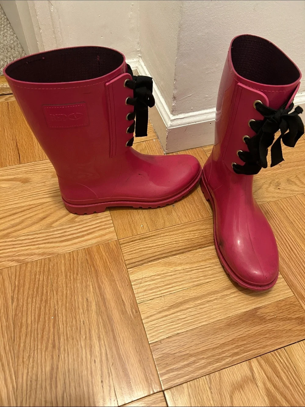 RED Valentino Hot Pink Lace-Up Rain Boots